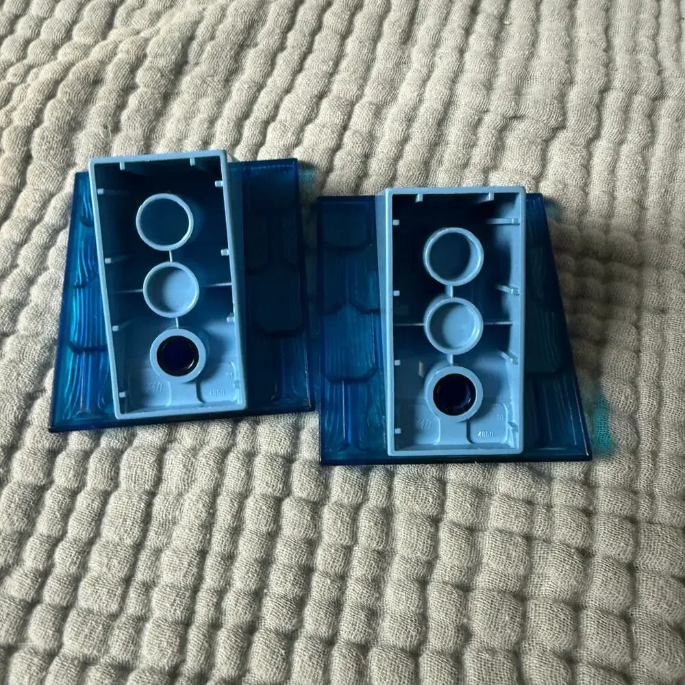 2 Duplo Lego Blue Shingled Roof Slope Bricks Pieces Transparent Top Bob Builder